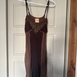 Brown Medium Free People Beaded 2000s Summer Dress Excellent Condition